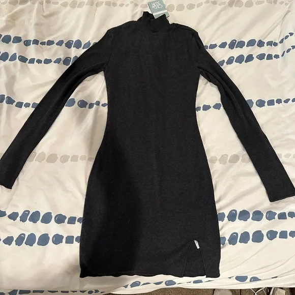 Charcoal Knit Long Sleeve Dress - Picture 1 of 4